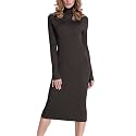 Rocorose Women's Turtleneck Ribbed Elbow Long Sleeve Knit Sweater Dress