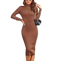 Rocorose Women's Turtleneck Ribbed Elbow Long Sleeve Knit Sweater Dress