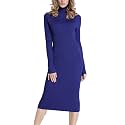 Rocorose Women's Turtleneck Ribbed Elbow Long Sleeve Knit Sweater Dress