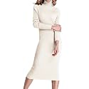 Rocorose Women's Turtleneck Ribbed Elbow Long Sleeve Knit Sweater Dress