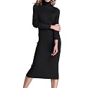 Rocorose Women's Turtleneck Ribbed Elbow Long Sleeve Knit Sweater Dress