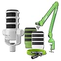 Rode PodMic USB Dynamic Broadcast Microphone (White) with PSA1+ Microphone Boom Arm, WS14 Pop Filter, and Premium XLR Cable (Green)