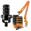 Rode PodMic USB Dynamic Broadcast Mic Orange Bundle with PSA1+ Orange Boom Arm, 9.8-Ft O XLR, WS14 O Pop Filter — XLR and USB-C Studio Mic for Podcasting, Streaming, Voice Over, Broadcasting