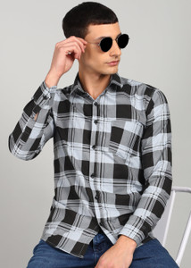 RODEIZ Men Checkered Casual Grey Shirt