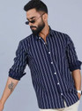 RODEIZ Men Slim Fit Striped Spread Collar