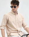RODEIZ Men Striped Casual Beige White Shirt