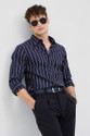 RODEIZ Men Striped Casual Blue Shirt