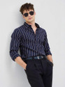 RODEIZ Men Striped Casual Blue Shirt