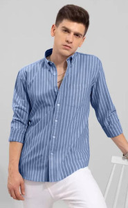 RODEIZ Men Striped Casual Blue White Shirt