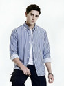 RODEIZ Men Striped Casual Dark Blue White