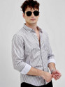 RODEIZ Men Striped Casual Grey White Shirt