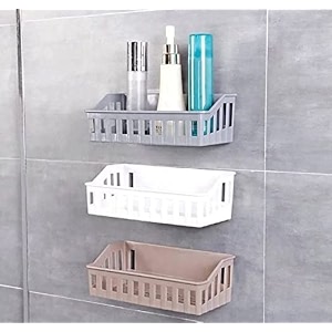 plastic rectangular multipurpose wall shelves shelf self-adhesive sticker hooks wall holder bathroom storage rack box strong shower rack shelf multi color pack of 3