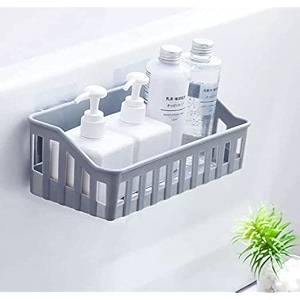 plastic rectangular multipurpose wall shelves shelf self-adhesive sticker hooks wall holder bathroom storage rack box strong shower rack shelf multi color pack of 1