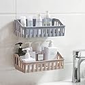 Plastic Rectangular Multipurpose Wall Shelves Shelf Self-Adhesive Sticker Hooks Wall Holder Bathroom Storage Rack Box Strong Shower Rack Shelf (Multi Color) (Pack of 2)