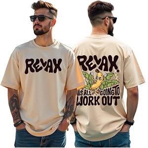 RodZen Mens Cotton Round Neck Printed Oversized