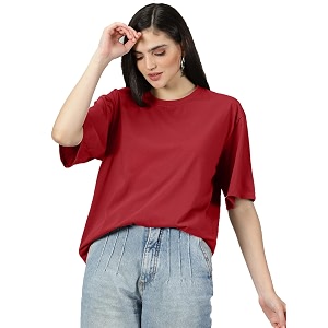 RodZen Womens Cotton Blend Basic Oversized T-Shirt