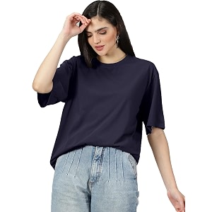 RodZen Womens Cotton Blend Basic Oversized T-Shirt