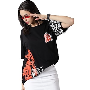 RodZen Womens Cotton Loose Fit Oversized Printed