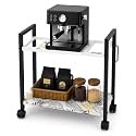 ROHC Coffee Machine Stand with Wheels | Heavy Duty Metal Coffee Station Cart with Storage Shelf | Rolling Table for Home, Office & Café | Kitchen Utility Trolley | Black & White