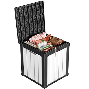 rojik outdoor storage housing deck box - waterproof patio furniture garden tools cushions pool accessories storage bench with lockable lid and side handles black amp whiter 50 gal