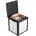 ROJIK Outdoor Storage Housing Deck Box - Waterproof Patio Furniture, Garden Tools, Cushions, Pool Accessories Storage Bench with Lockable Lid and Side Handles (Black & Whiter, 50 Gal)