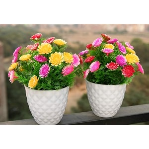 rokoo artificial flower plantvase for home and garden bonsai wild with pot multicolor flower pot pack of 2