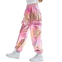 Rolanko Girls Metallic Cargo Pants, Shiny Jogger Pant for Dance 6-15 Years