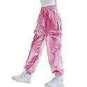 Rolanko Girls Metallic Cargo Pants, Shiny Jogger Pant for Dance 6-15 Years