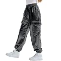 Rolanko Girls Metallic Cargo Pants, Shiny Jogger Pant for Dance 6-15 Years