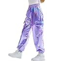 Rolanko Girls Metallic Cargo Pants, Shiny Jogger Pant for Dance 6-15 Years