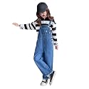 Rolanko Girls Overalls Denim Bib Distressed Jumpsuit Kids Blue Baggy Jean Pants 4-14 Years with Pockets