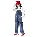 Rolanko Girls Overalls Denim Bib Distressed Jumpsuit Kids Blue Baggy Jean Pants 4-14 Years with Pockets