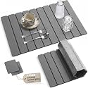 Roll-Up Stone Dish Drying Mat, Diatomaceous Earth, Dark Grey