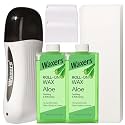 Roll on Wax Kit for Hair Removal Aloe Vera Wax Roller Waxing Kit with 2 Soft Depilatory Waxing Cartridges Warmer & Strips for Sensitive Skin at Home for Beginners