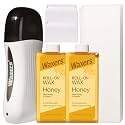 Roll on Wax Kit for Hair Removal Honey Wax Roller Waxing Kit with 2 Soft Depilatory Waxing Cartridges Warmer &amp; Strips for Sensitive Skin at Home for Beginners