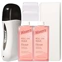 Roll on Wax Kit for Hair Removal Rose Wax Roller Waxing Kit with 2 Soft Depilatory Waxing Cartridges Warmer &amp; Strips for Sensitive Skin at Home for Beginners