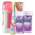 Roll on Wax Kit, Roll on Waxing Kit for Hair Removal, Sensitive Skin, Unisex, Waxing Kit for Women, Wax Roller Kit for All Skin Types, with 2 Lavender Cartridges & 50 Pcs Strips