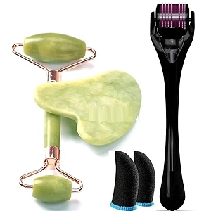 roller with 540 titanium micro needles no battery required 05mm beard hair growth kitade roller amp gua sha stone - set of 3 handheld massager with finger sleeve