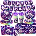 Roller Skating Party Supplies,142Pcs Roller Skating Party Decorations Tableware Set Include Plates Napkins Cups Banner Tablecloth for Let's Roll Birthday Birthday Party Decorations, Serve 20