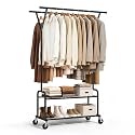 Rolling Clothes Rack Heavy Duty Clothing Racks with Wheels for Bedroom