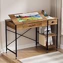 Rolling Drafting Table, Crafting Table with Storage, Computer Desk