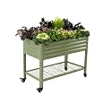 Vego garden Rolling Elevated Raised Garden Bed, 2' x 4' Outdoor Planters Boxes with Legs &amp; Storage Rack for Patio, 700 Lbs Weight Capacity, Raised Beds for Gardening, Olive Green