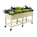 Vego garden Rolling Elevated Raised Garden Bed, 2' x 6' Outdoor Planters Boxes with Legs &amp; Storage Rack for Patio, 1000 Lbs Weight Capacity, Raised Beds for Gardening, Pearl White