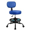 Rolling Garage Mechanic Shop Stool with Backrest, Height Adjustable Heavy Duty Swivel Task Chair with Footrest & Storage Tray, Mobile Workshop Stool for Auto Repair, Salon, Lab, Tattoo Shop (Blue)