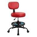 Rolling Garage Mechanic Shop Stool with Backrest, Height Adjustable Heavy Duty Swivel Task Chair with Footrest & Storage Tray, Mobile Workshop Stool for Auto Repair, Salon, Lab, Tattoo Shop (Red)