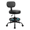 Rolling Garage Mechanic Shop Stool with Backrest, Height Adjustable Heavy Duty Swivel Task Chair with Footrest & Storage Tray, Mobile Workshop Stool for Auto Repair, Salon, Lab, Tattoo Shop (Black)