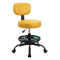 Rolling Garage Mechanic Shop Stool with Backrest, Height Adjustable Heavy Duty Swivel Task Chair with Footrest & Storage Tray, Mobile Workshop Stool for Auto Repair, Salon, Lab, Tattoo Shop (Yellow)