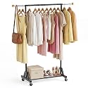 Rolling Garment Rack - Retractable Clothes Rack with Hanging Rods, Lockable Wheels and Bottom Storage Shelf - Sturdy Coat Rack, Freestanding Clothing Organizer for Bedroom, Laundry & Closet