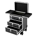 Rolling Makeup Case Cosmetology Case on Wheels, Cosmetic Organizer Train Case Makeup Travel Case with Key Swivel Wheels Barber Tattoo Nail Organizer Cart