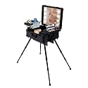 Rolling Makeup Case Makeup Case 8 Led Lights, Professional Cosmetic Travel Case Vanity Organizer Rolling Makeup Train Case Box, With Mirror (Pink) (Black)